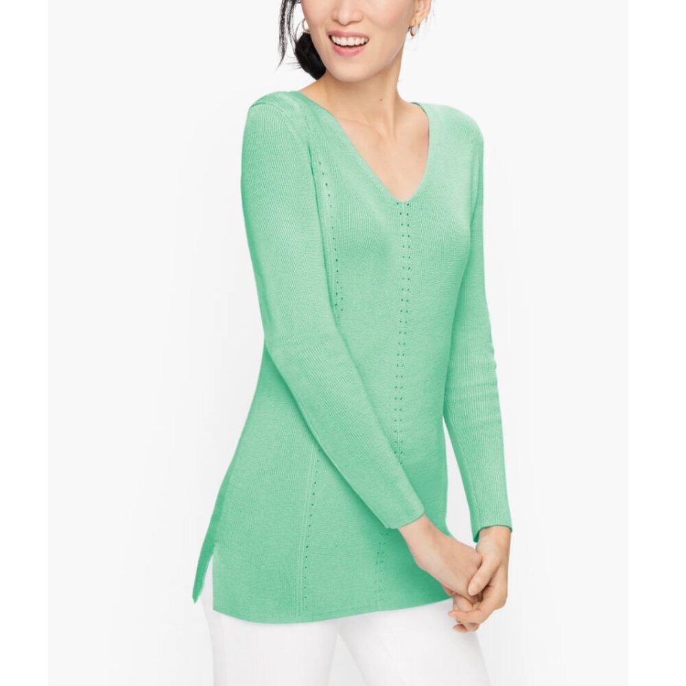 Talbots Women’s Light Green Cotton Blend V-Neck Tunic Top Petite Size 2XP
